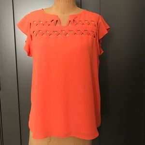 Vibrant orange lattice top blouse